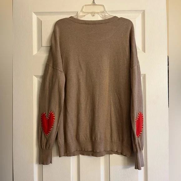 J Society Heart Sleeve Sweater with Red Heart Elbow Patches - Picture 7 of 8